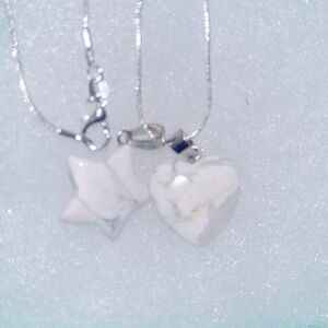 Boho Natural Howlite Star ⭐️ n Howlite Heart Sterling Silver 24” Neckl…